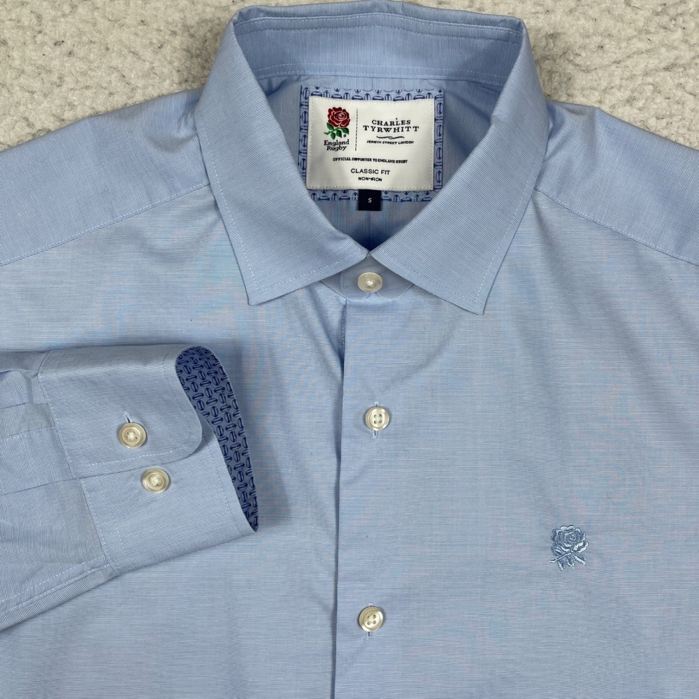Charles Tyrwhitt Button Down Mens Small Blue England Rugby Rose Classic Preppy
